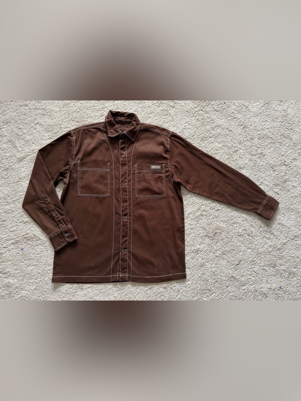 Essentials Brown Casual Button-Down Shirt Jacket
